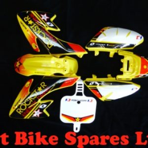 Pit Bike Rockstar Graphics Kit On Yellow CRF50 Plastics T2